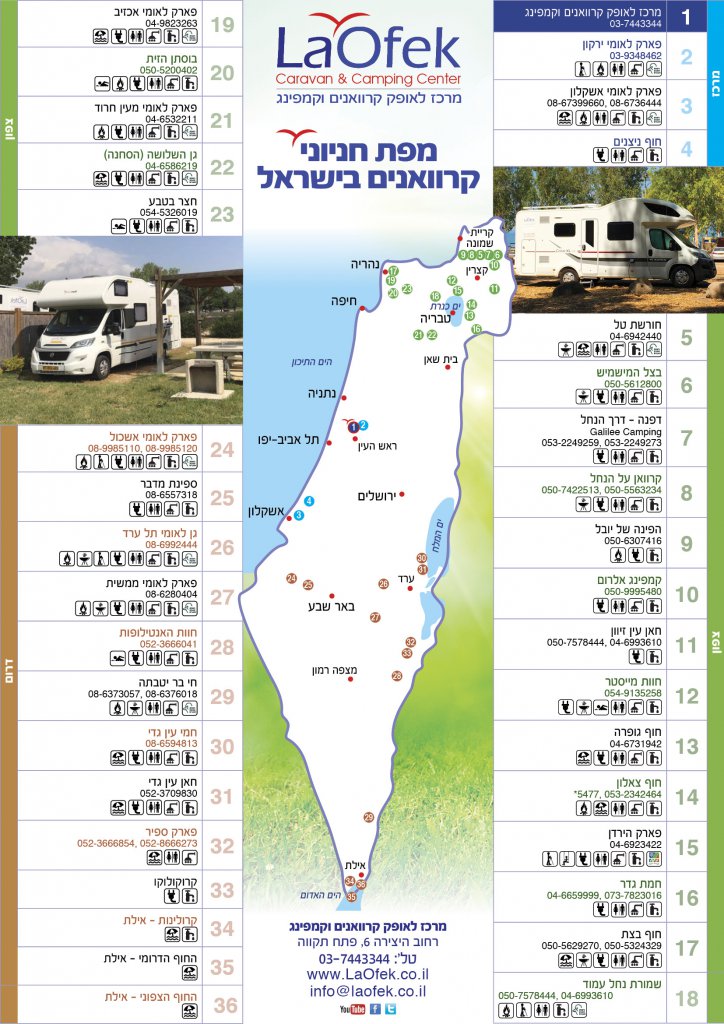 מפת חניוני קרוואנים בישראל